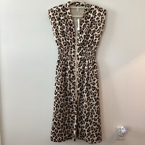 NWT glam Leopard Print Midi Dress - Beige, Black & Brown